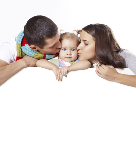 Young family with banner - Foto, Imagem