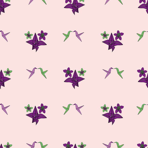 Vektor Světle růžová kolibřík Origami ptáků pozadí vzor. Návrh povrchového vzoru - Vektor, obrázek