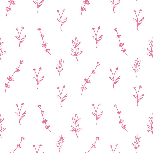 Naadloos patroon met vector bloemen in Pacific Pink op witte achtergrond. Herhalen, Floral, botanische print handtekening.Ontwerp voor het inpakken van papier, verpakking, sociale media, textiel, stof. - Vector, afbeelding