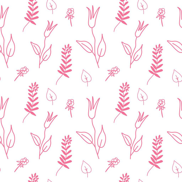 Motif sans couture avec des fleurs vectorielles en rose Pacifique sur fond blanc. Répétition, Floral, dessin botanique à la main.Conception pour papier d'emballage, emballage, médias sociaux, textiles, tissu. - Vecteur, image
