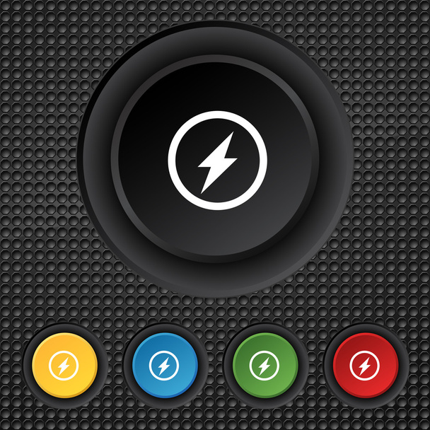 Zdjęcie flash znak ikona. symbol błyskawicy. zestaw kolorowych przycisków. wektor - Wektor, obraz