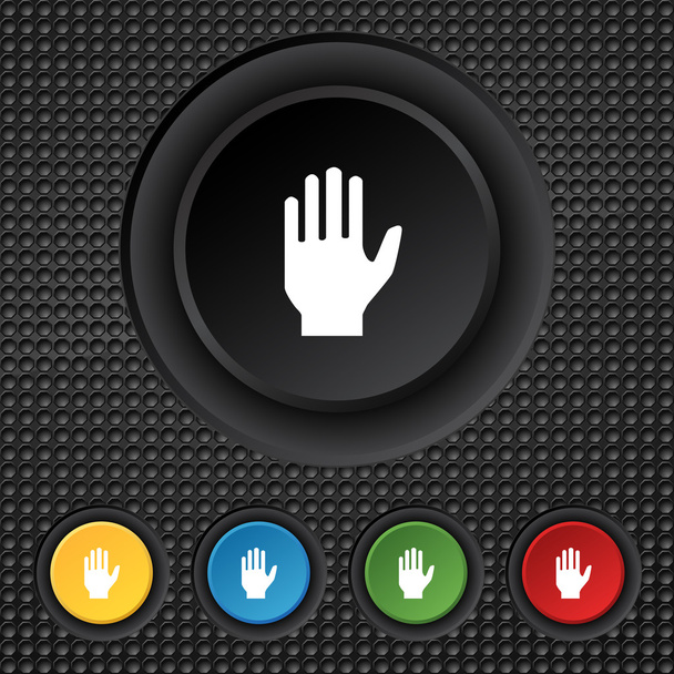 Hand print sign icon. Stop symbol. Set colour buttons. Vector - Vector, afbeelding