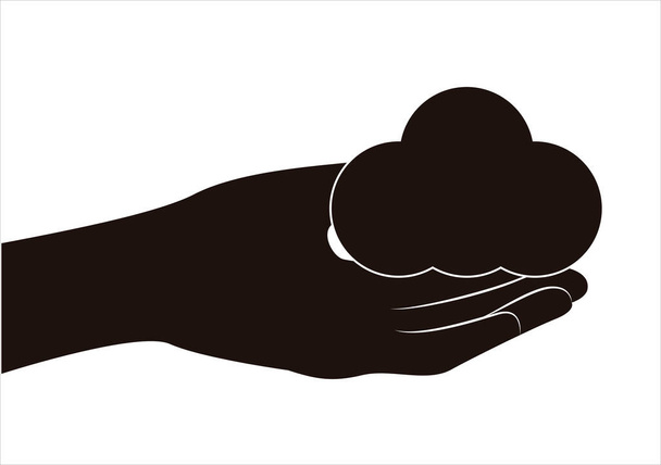 Black icon of hand with internet cloud. - Vector, Image
