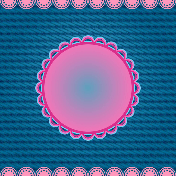 Pink Round Label on Denim Blue Background. Vector Card. - Vetor, Imagem