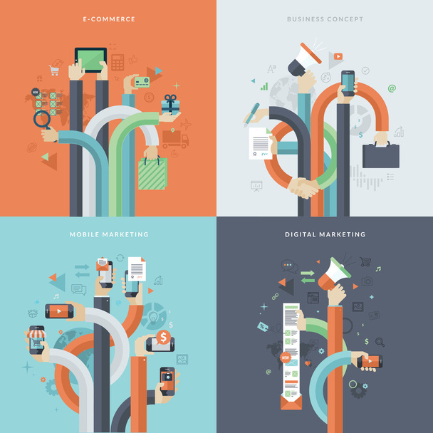 Набор иконок концепции плоского дизайна для бизнеса и маркетинга
 - Вектор,изображение