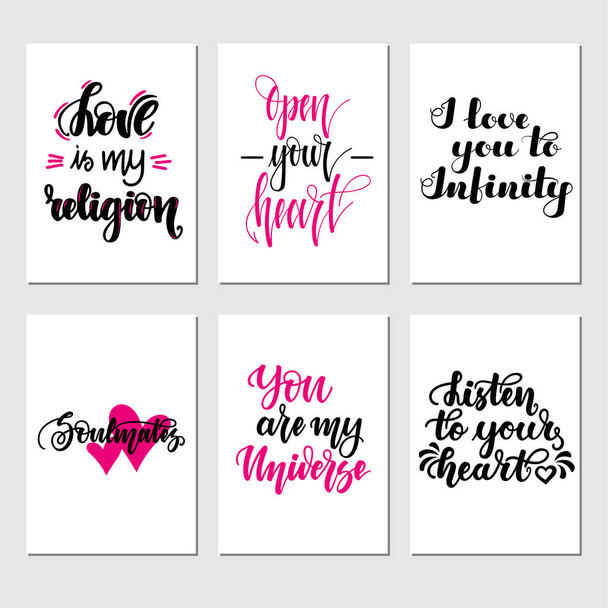 Set of inspirational romantic greeting card with hand lettering. illustration for Valentines day greeting cards, posters, banners and much more - Photo, Image