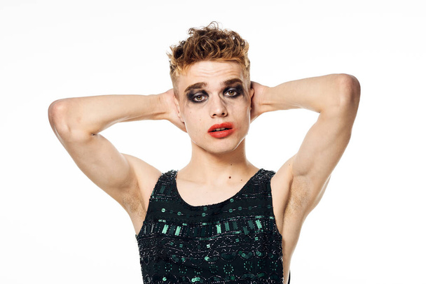 male transgender female makeup fashion posing studio - Foto, imagen