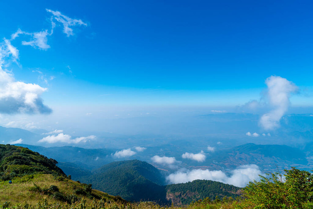 beautiful mountain layer with clouds and blue sky at  Kew Mae Pan Nature Trail in Chiang Mai, Thailand - Zdjęcie, obraz