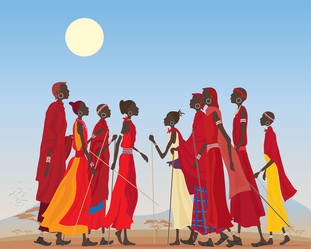 masai homens e mulheres
 - Vetor, Imagem