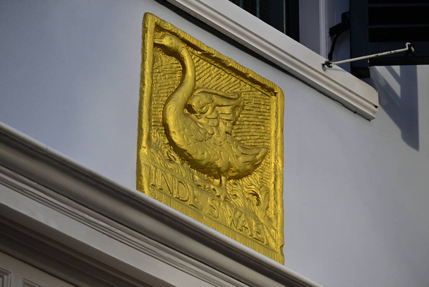 A golden swan symbol on a wall - Fotoğraf, Görsel