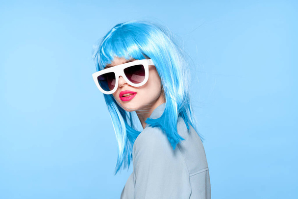 fashionable woman cultural wig sunglasses posing model - Photo, Image
