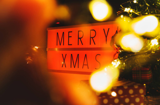 Letter board light box with MERRY XMAS text. Christmas concept. - Foto, afbeelding