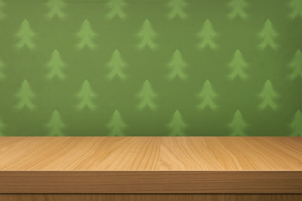 Mesa de madeira vazia sobre papel de parede vintage
 - Foto, Imagem