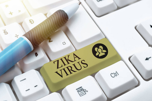 Szöveg megjelenítése Zika Virus. Üzleti megközelítés által okozott vírus által közvetített elsősorban Aedes szúnyogok Typist létrehozása Company Documents, Abstract Speed Typing Ideas - Fotó, kép