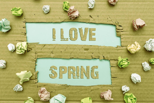 Sign displaying I Love Spring. Business idea telling why having a strong affection to this season Forming New Thoughts Uncover Fresh Ideas Accepting Changes - Фото, изображение