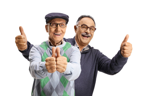 Cheerful elderly men showing thumbs up isolated on white background - Foto, immagini