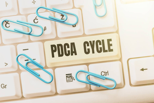 Fogalmi kijelző Pdca ciklus. Koncepcionális fotóhasználat a folyamatok és termékek ellenőrzésére és továbbfejlesztésére Abstract Typing New Antivirus Program, Typing Internet Virus Listák - Fotó, kép