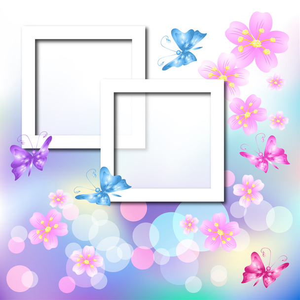 Дизайн рамок с цветами и бабочкой
 - Вектор,изображение