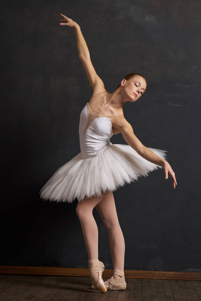 woman ballerina in a white tutu dance posing performance dark background - Photo, image