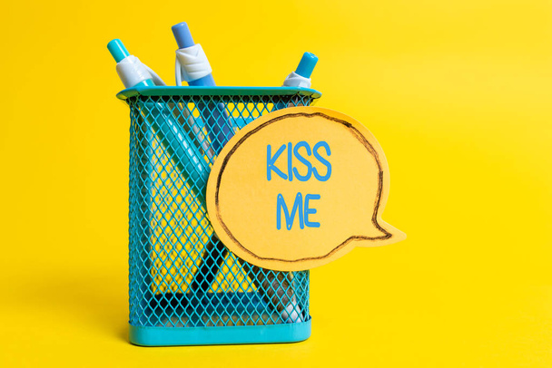 Conceptual caption Kiss Me. Conceptual photo informally request to touch my lips with your lips or press against Colorful Idea Presentation Displaying Fresh Thoughts Sending Message - Фото, зображення