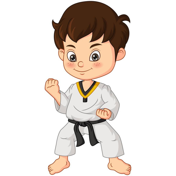 vector Illustration of Cartoon little boy practicing karate - Vector, Image