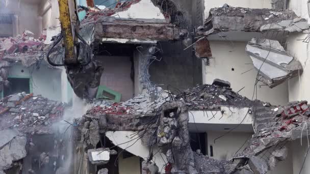 Demolition Excavator Demolishes Old Bit Residential Building  - Footage, Video