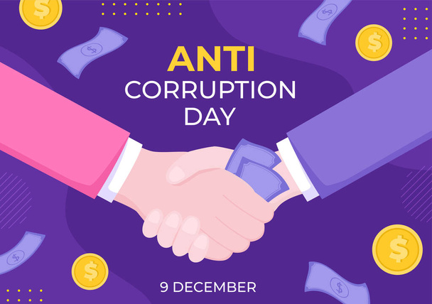Ημέρα Κατά της Διαφθοράς, η οποία γιορτάζεται κάθε 9 Δεκεμβρίου για Πείτε στο κοινό να σταματήσει να δίνει χρήματα με μια απαγόρευση Είσοδος επίπεδη σχεδίαση εικονογράφηση - Διάνυσμα, εικόνα