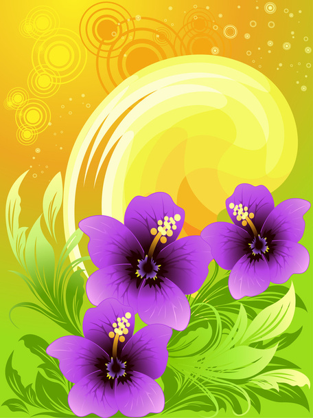 Vector illustration of summer composition with hibiscus, orange - Вектор, зображення