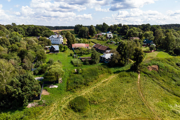 Aerial view of Durakovo village, Zhukovsky district, Kaluzhskiy region, Russia - Fotoğraf, Görsel