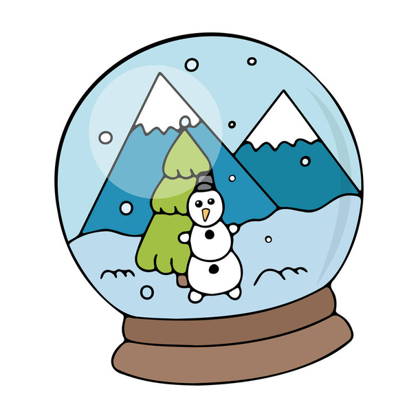 Um globo de neve. Doodle estilo, desenhado à mão, vetor de ilustração plana, isolado em um fundo branco. Design para banner, logotipo, ícone, adesivo, web blog - Vetor, Imagem