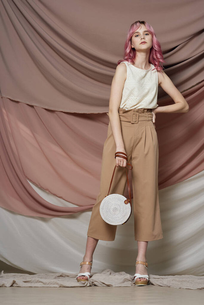 cheerful woman with pink hair creative lifestyle fun design - Valokuva, kuva