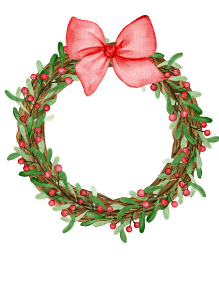 Rustic Christmas watercolor wreath. Hand drawn farmhouse door hanger illustration. - Foto, imagen