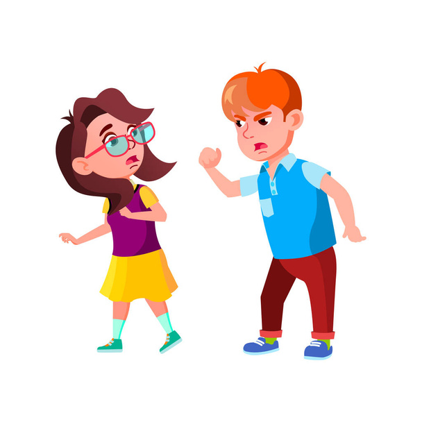 Boy Shouting And Threatening With Fist Girl Vector - Vector, Image