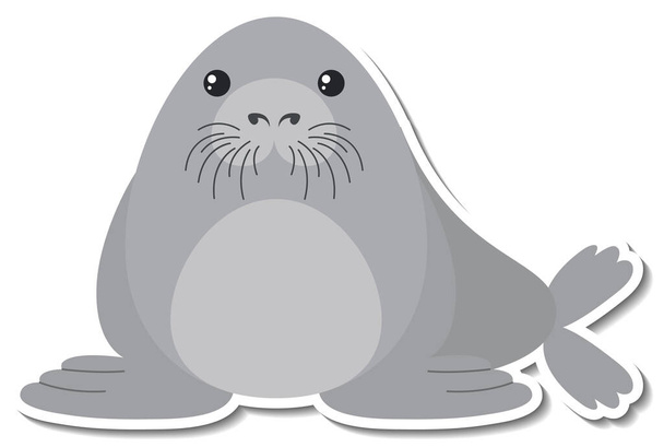 Chubby seal animal cartoon sticker illustration - Вектор,изображение
