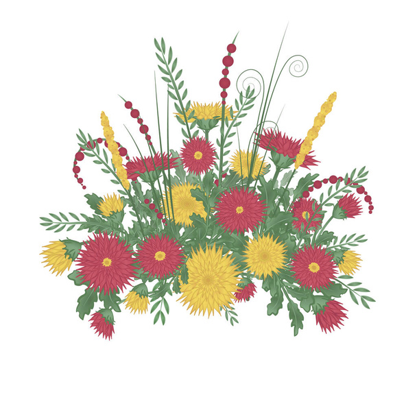 Large bouquet of red and yellow flowers. - Vector, Image