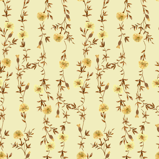 Blooming botanical motifs scattered random. Vector seamless pattern for fashion prints. - Vektör, Görsel