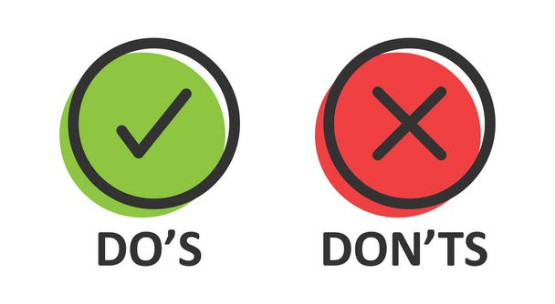 Do and Don't icon in flat style. Yes, no vector illustration on white isolated background. Positive, negative sign business concept. - Vector, Image