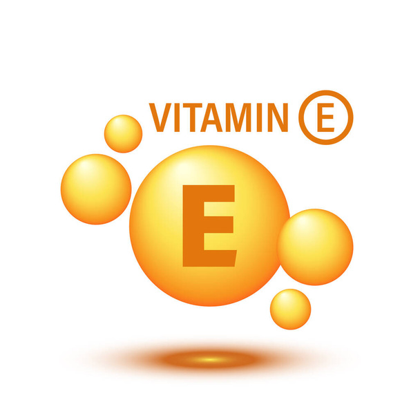 Icona di vitamina E in stile piatto. Pillola capsula vettoriale illustrazione su sfondo bianco isolato. Concetto aziendale di cura della pelle. - Vettoriali, immagini
