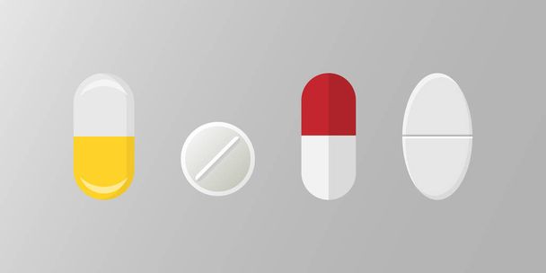 Pill icon in flat style. Medical capsules vector illustration on white isolated background. Pharmacy sign business concept. - Vector, Image
