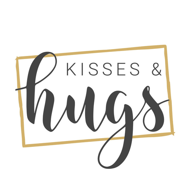 Vector Stock Illustration. Handwritten Lettering of Kisses and Hugs. Template for Banner, Greeting Card, Postcard, Poster, Print or Web Product. Objects Isolated on White Background. - Vektör, Görsel