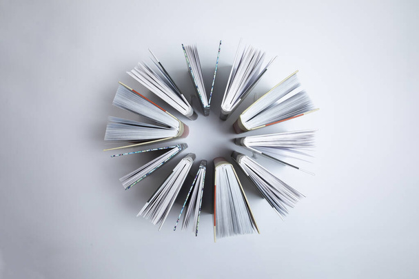 Circle made of Books, white background, science and education. Reading and writing concept. Useful. - Foto, Imagem