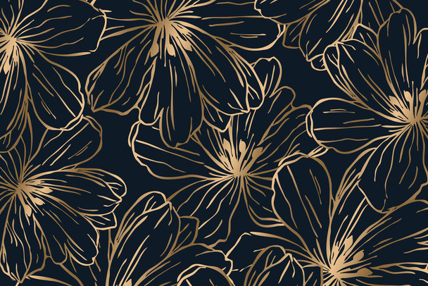 Luxurious botanical background with golden elements. Line art drawing with abstract shape. Abstract botanical pattern for framed wall prints, canvas prints, posters, home decoration. - 写真・画像