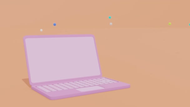 Минимальный розовый ноутбук Компьютер пустой экран макет 3D рендеринг - Кадры, видео