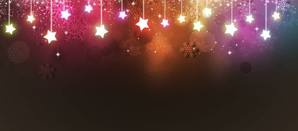 estrelas brilhantes feriado colorido neve tempo inverno luzes banner - Foto, Imagem