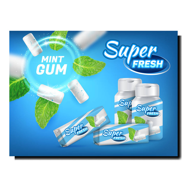 Super Fresh Mint Gum Werbebanner Vector - Vektor, Bild