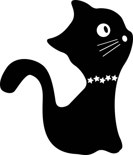Σχέδιο μαύρο γατάκι με λευκό μαργαριτάρι γιακά σε πλαϊνή όψη - Διάνυσμα, εικόνα