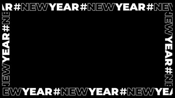 Marco de tipografía de Año Nuevo de múltiples hashtags "# NEWYEAR" en el fondo negro. Esta superposición animada se puede utilizar en el modo de mezcla de pantalla para eliminar el fondo negro. - Imágenes, Vídeo