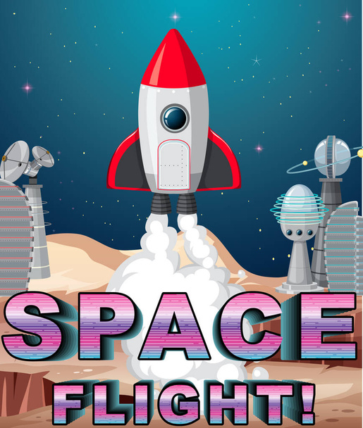 Дизайн плаката космічного польоту з ілюстрацією космічного корабля
 - Вектор, зображення