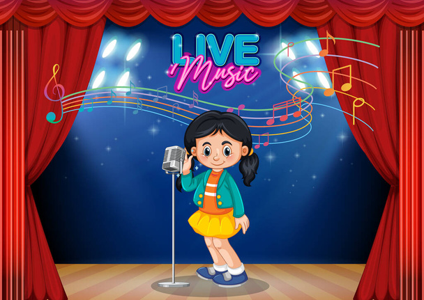 Маленька дівчинка співає на сцені ілюстрації
 - Вектор, зображення