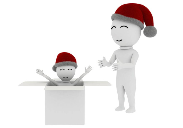 3d tehdä sarjakuva joulun pojat joulupukki hatut eristetty valkoisella pohjalla - Valokuva, kuva